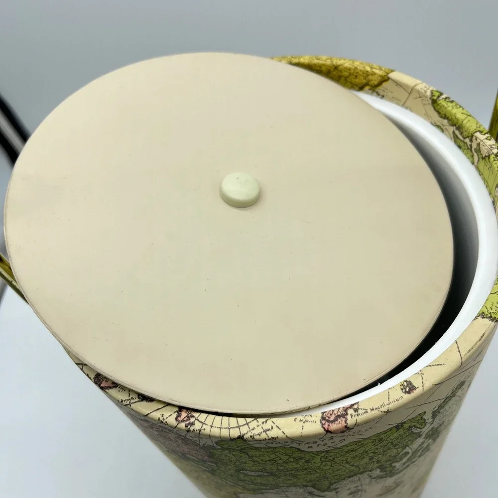 Mr Ice Bucket World Map 5 quart Gold Handle Lid Barware‎ Home Decor